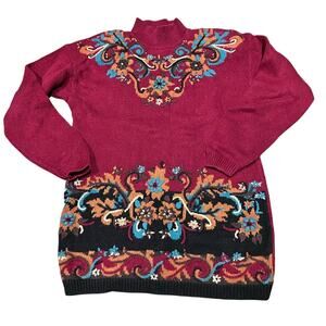 LUCIA Vintage Medium Women's‎ Sweater Red Holiday Gold Metallic Ramie Christmas